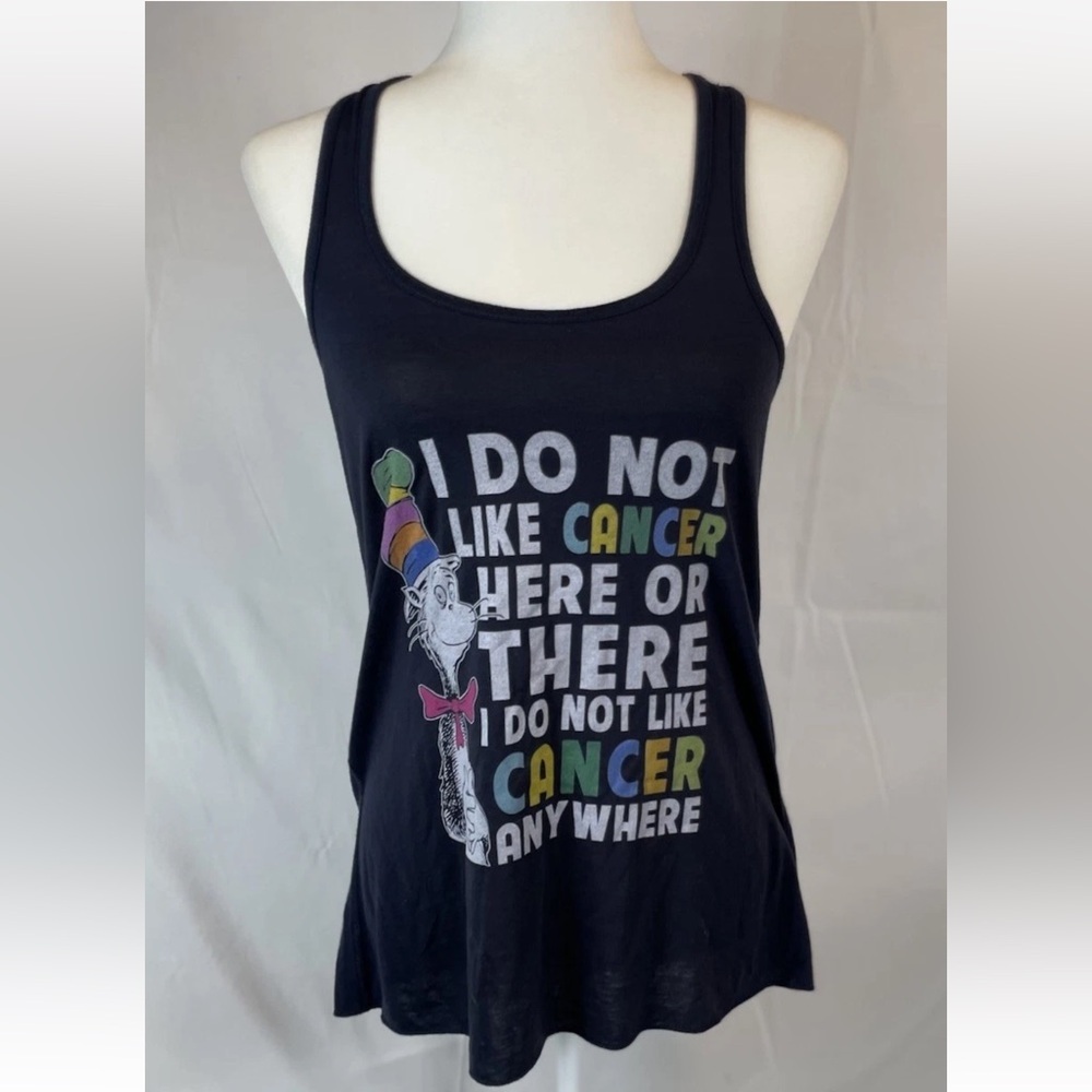 New Dr Seuss Women's Size M Graphic Tank Top  "I Do Not Like Cancer"‎  NWOT Navy
